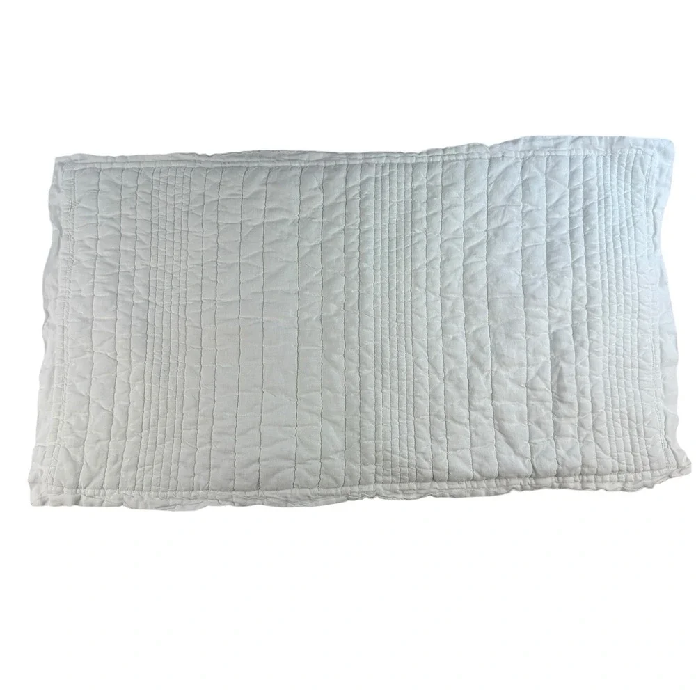West Elm Quilted King Size Pillow Sham White Cotton Linen Shabby Feminine‎ Chic